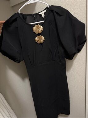 H&M Black Mini Dress with Gold Floral Medallions